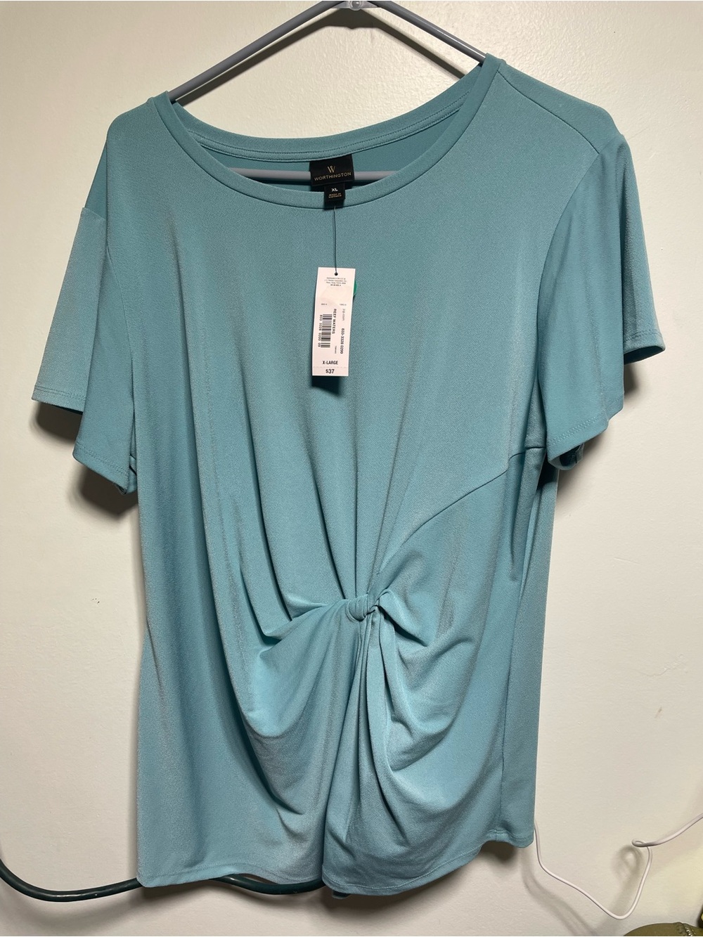 Worthington Knot-Front Short Sleeve Blouse in Teal